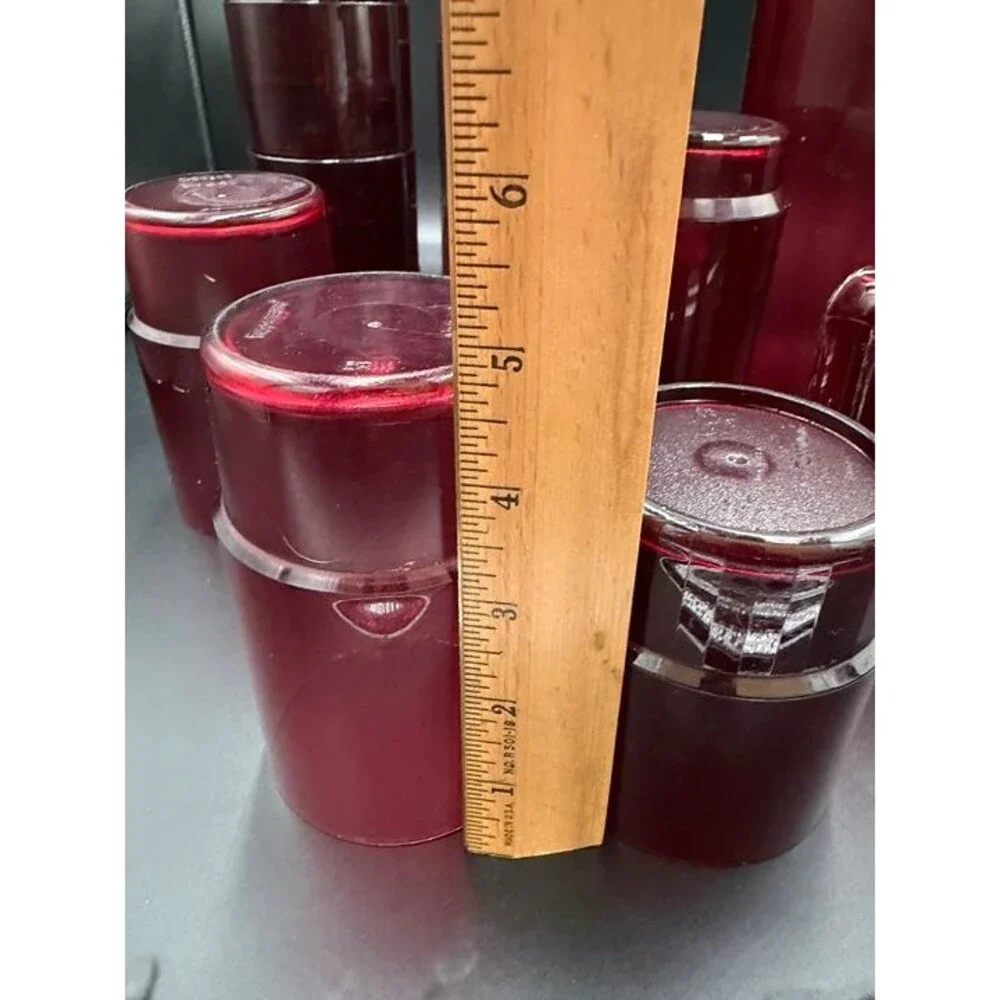 Vintage Tupperware Cranberry Red Ruby Acrylic Pitcher Cups Set 15 Preludio -Rare